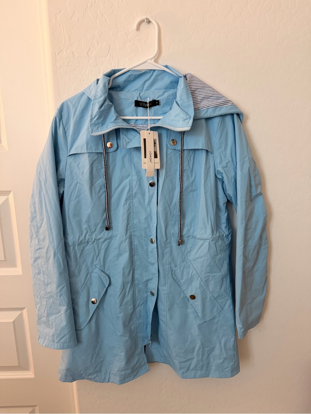 Lomon Light Blue Hooded Raincoat Jacket